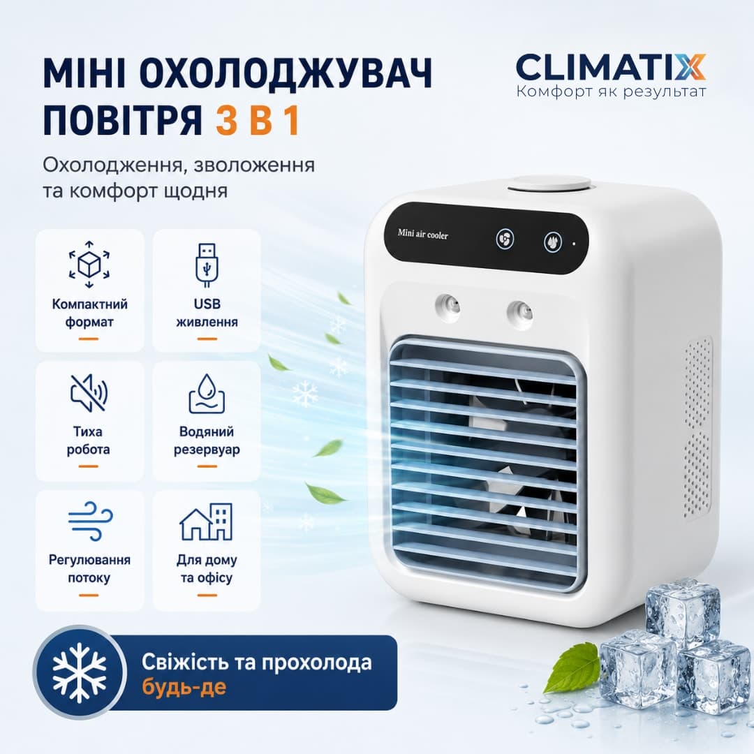 Настільний мінікондиціонер-зволожувач, 25Вт